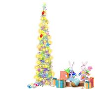 1.5m/5Ft Pre-lit Easter Tree Decorations, Pop Up Easter Tree with Lights and Graffiti Egg, Pop Up Foldable Artificial Sequin Decoration Tree, LED Tree for Home Party Wedding Easter Decoration