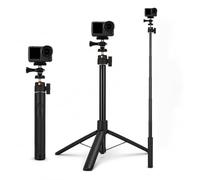 1.5M Extendable Selfie Stick Tripod, Aluminum Alloy Camera Pole with Foldable Tripod Base, Compatible with Insta360 X5/X4, GoPro Hero, DJI Action 5 Pro and Smartphones