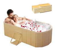 1.5m Large Size Double Folding Bathtub, Portable Bathtub Adult, Pop-Up Tub, Ice Bath Tub, Free Installation for Family Spa/Couple Shower with Mat and Drain Kit (150×55×50cm)