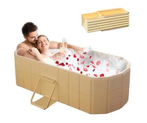 1.5m Large Size Double Folding Bathtub, Portable Bathtub Adult, Pop-Up Tub, Ice Bath Tub, Free Installation for Family Spa/Couple Shower with Mat and Drain Kit (150×55×50cm)