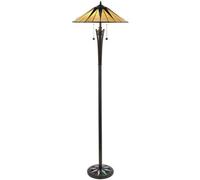 1.5M Tiffany Twin Floor Lamp Black & Multi Colour Stained Glass Shade I00009