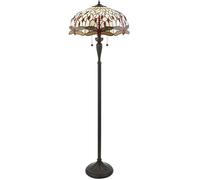 1.5m Tiffany Twin Floor Lamp Dark Bronze & Dragonfly Stained Glass Shade i00012
