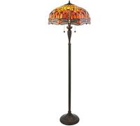 1.5M Tiffany Twin Floor Lamp Dark Bronze & Dragonfly Stained Glass Shade I00014