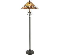 1.5m Tiffany Twin Floor Lamp Dark Bronze & Floral Stained Glass Shade i00004