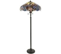 1.5M Tiffany Twin Floor Lamp Dark Bronze & Floral Stained Glass Shade I00027