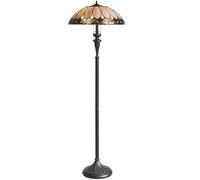 1.5m Tiffany Twin Floor Lamp Dark Bronze & Retro Stained Glass Shade i00006