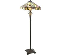 1.5m Tiffany Twin Floor Lamp Dark Bronze & Stained Glass Roses Shade i00029