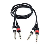 1.5m Twin 6.35mm Mono 2 x Jack to 2 x Jack Shielded Cable Lead, Rubber Reliefs, Helical PVC Cord, Nickel Connectors 5ft