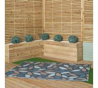 1.5m x 2.1m Flora Leaves Large Outdoor Alfresco Patio Rug Mat in Blue
