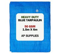 1.5m x 6m Blue Tarpaulin Cover - 50gsm Thick - 5ft x 20ft Waterproof, Weatherproof, Frost-Resistant, UV Protection, Universal, Multipurpose, Groundsheet, Camping, Boating, Hiking Heavy Duty Sheet