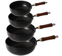 1.5mm Thick Iron Frying Pan Set Non Stick&Rusting Skillet Set, Wooden Handle Fry Pans Kitchen Cookware Set (26&24&20&18cm-4Pcs)