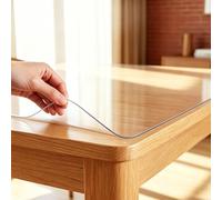 1.5mm Thick PVC C Table Protector, 15x26 Inch Plastic Cover Mat, Durable Desk Protector for Dining Room, Kitchen & Living Room Furniture