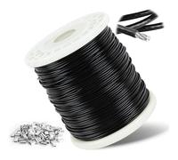 1.5mm Wire Rope, 304 Stainless Steel Plastic Black Coated Wire Cable with Aluminum Crimping Loop, 10m Stainless Steel Hanging Cable 7x7 Cross Section for Picture Hanging, Clothes Line
