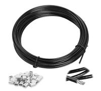 1.5mm Wire Rope, 304 Stainless Steel Plastic Black Coated Wire Cable with Aluminum Crimping Loop, 10m Stainless Steel Hanging Cable 7x7 Cross Section for Picture Hanging, Clothes Line