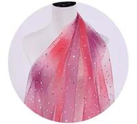 1.5Mx1M Star Moon Sequin Tulle Mesh Fabric Polyester Gradient Gauze Fabric for Clothing, Party Decoration, Red