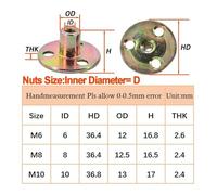 1-5Pcs Iron Plate Lock Nut Galvanized Three-hole Flange Nut M6 M8 M10 For Furniture Fastener Splint Lock Nut Sofa Foot T Nuts(3PCS,M6)