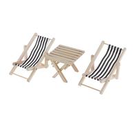 1/6 Dollhouse Miniature Wood Striped Lounge Chairs & Table Beach Set Black