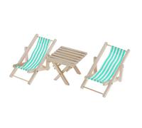 1/6 Dollhouse Miniature Wood Striped Lounge Chairs & Table Beach Set Blue