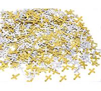 1.6 Ounce Crossed Christening Confetti Gold Silver Glitter Cross Metallic Sequins Table Scatter for Baby Shower, Wedding, Birthday, Communion Baptism, and Christmas Party Decoration by Topfunyy