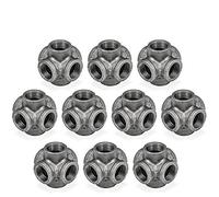 1" 6-Way Side Outlet Cross, Home TZH 10 Pack Cast Malleable Iron Pipe 6-Way Outlet Corner Fittings for Industrial vintage style DIY Project/Furniture/Shelving Decoration(10, 1")