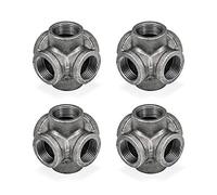 1" 6-Way Side Outlet Tee, Home TZH 4-Pack Malleable iron Pipe Fittings for Industrial vintage style, Flanges with Threaded Hole for DIY Project/Furniture/Shelving Decoration (4, 1")