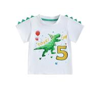 1-6 Years Baby Boy Birthday Tee Shirt Dinosaur Print Lettered Short Sleeve Top Serrated Shoulder Jumper Blouse Toddler Boy Kids Summer Clothes (White 5, 5-6 Years)