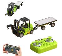 1:64 Alloy RC Forklift Toy,2 in 1 Transform Lift Fork & Hook,Mini Remote Control Forklift Truck with Rechargeable Battery,STEM Educational Construction Vehicle for Kids Age 8-12 (Green with pallet)