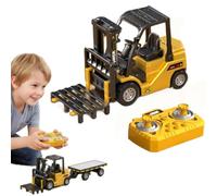 1:64 Alloy RC Forklift Toy, 2 in 1 Transform Lift Fork & Hook, Mini Remote Truck Forklift Rechargeable Battery, ST with, STEM Educational Construction Vehicle for Kids