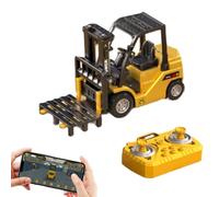 1:64 Alloy RC Forklift Toy, 2 in 1 Transform Lift Fork & Hook, Mini Remote Truck Forklift Rechargeable Battery, ST with, STEM Educational Construction Vehicle for Kids