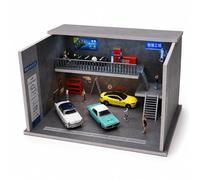 1:64 Diorama 2 Tier Garage Model, Three-Colour LED Lighting Japanese Parking Scene Display Case, Brightness Adjustable Workshop Display Case, for Diecast Model Cars Scene Display