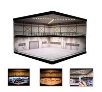 1:64 Diorama Garage Model, Three-color lighting Diecast Model Cars Scene Display Case, Dimmable Double Decker Toy Cars Garage Model With Acrylic Dust Door, Car Parking Lot Scene Model Collection (D)