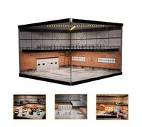 1/64 Diorama Garage Model, Tri-Color LED Parking Lot Scene Display Model, Double Decker Diecast Model Cars Display Case, Dimmable Model Cars Storage, Building Model, Display Box (C)