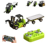 1/64 Full Proportional RC Forklift Toy,2 in 1 Transformable Lift Fork & Hook with Lights & Sounds,Mini Remote Control Forklift Truck with Flatbed Tow Truck,Remote Control ForkliftTruck,for Boy Girls
