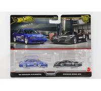 1:64 Hot Wheels Premium '94 Nissan Primera+R390 GT1 Blue+Black Matt Car Cul