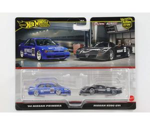 1:64 Hot Wheels Premium '94 Nissan Primera+R390 GT1 Blue+Black Matt Car Cul