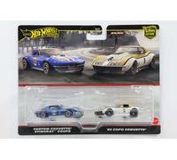 Mattel Hot Wheels HRR80 Premium Corveta COPO '69 Corvette Stingray Coupe Mini Toy Car for 3 Year Vehicles, Blue, Pack of 2