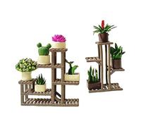 1/64 Mini Flower Stand Set Tiny Potted Plant Models, Dollhouse Balcony Scene Photo Props Accessories Furniture- Style C