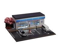 1/64 Miniatures Scale Diorama Car Garage Model City Convenience Store Lighting Scene Model Parking Lot Display Scene Models Protective Garage Display Case(C)