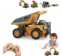 1:64 Premium Alloy Mini RC Construction Set - Forklift, Excavator & Dump Truck, 8-Channel Mini Excavators Toy with Metal Shovel, Remote Control Construction Vehicles (Rc Dump Truck)