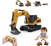1:64 Premium Alloy Mini RC Construction Set - Forklift, Excavator & Dump Truck, 8-Channel Mini Excavators Toy with Metal Shovel, Remote Control Construction Vehicles (Rc Excavator)