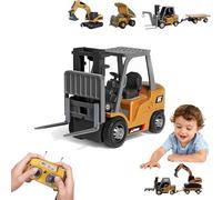 1:64 Premium Alloy Mini RC Construction Set - Forklift, Excavator & Dump Truck, 8-Channel Mini Excavators Toy with Metal Shovel, Remote Control Construction Vehicles (Rc Forklift)