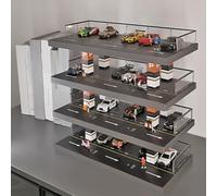 1/64 Scale Diecast Model Car Display Case, Parking Garage Diorama with 4