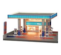 1/64 Scale Gulf Gas Station Architectural Diorama Model [Large Size], match major 1/64 scale brands, with Light-up Function for Collection Display, Photography(Vehicles and Figures Not Included)