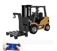 1/64 Scale Remote Control Forklift - RC Forklift Truck, 2 in 1 Transformable Lift Fork & Hook, Full Proportional Mini RC Construction Toy with Lights & Sounds for Kids Adults (Yellow 1pcs)