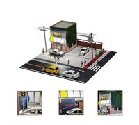 1/64 Scale Tofu Shop Building Diorama, Japanese Street Architecture Model with Lighting and Parking Area, Compatible with Mini Car Collection Display, Ideal for Adult Hobbyists and Scene Enthusiasts