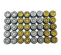 1/64 Wheels and Tires Set - 10 Mixed/Random Electroplated Rubber Wheel Sets (5 Gold + 5 Silver Mixed) - Real Riders Wheel Rims & Tires, Compatible with Hot Wheels & Matchbox