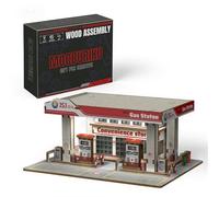 1/64 Wooden Diorama Display Case Garage with LED Lights (Gas Station)