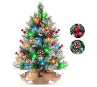 1.64ft/ 50cm Mini Christmas Tree, Small Tabletop Christmas Tree with 30 Multicolor Lights, 6 Pine Cones, 6 Red Berries, 70 Balls, Burlap Base, Artificial Snow Tree for Decorations Indoor Outdoor