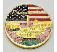 1.65” Washington DC Souvenir Toy Coin with Case President Seal Monuments White House Cherry Blossom Panorama (Panorama, Flag)