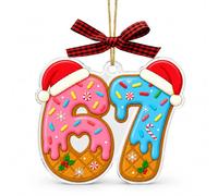 1* 67 Christmas Ornament, Funny Acrylic Number Decoration with Bow for Tree | Funny 67 Number Design, Lightweight Acrylic Material, Perfect for Christmas Trees, Backpacks, Keychains And Gift Exchanges